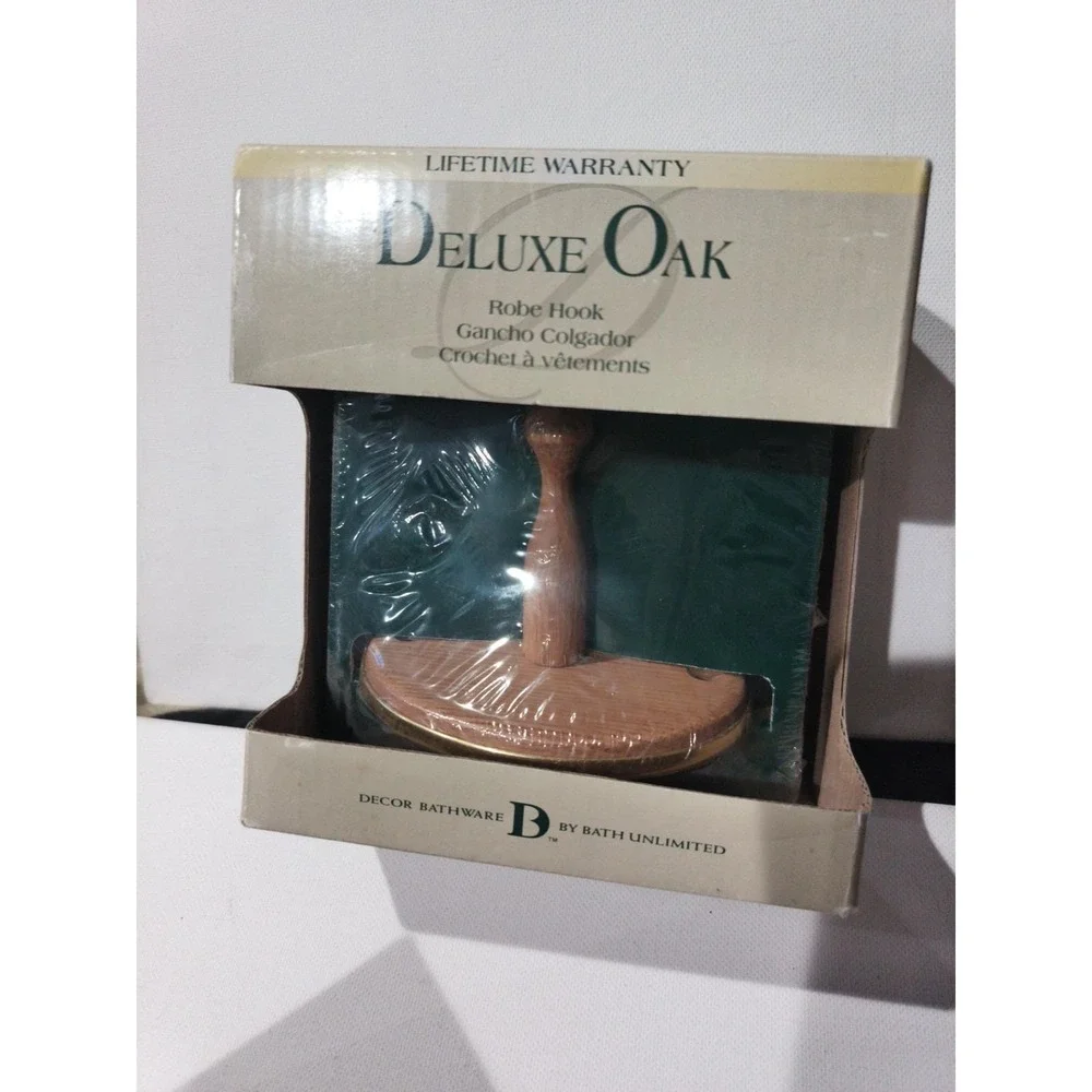 Vtg. Deluxe Oak Finish Robe Hook Home Decor Bathware by Bath Unlimited - NIB